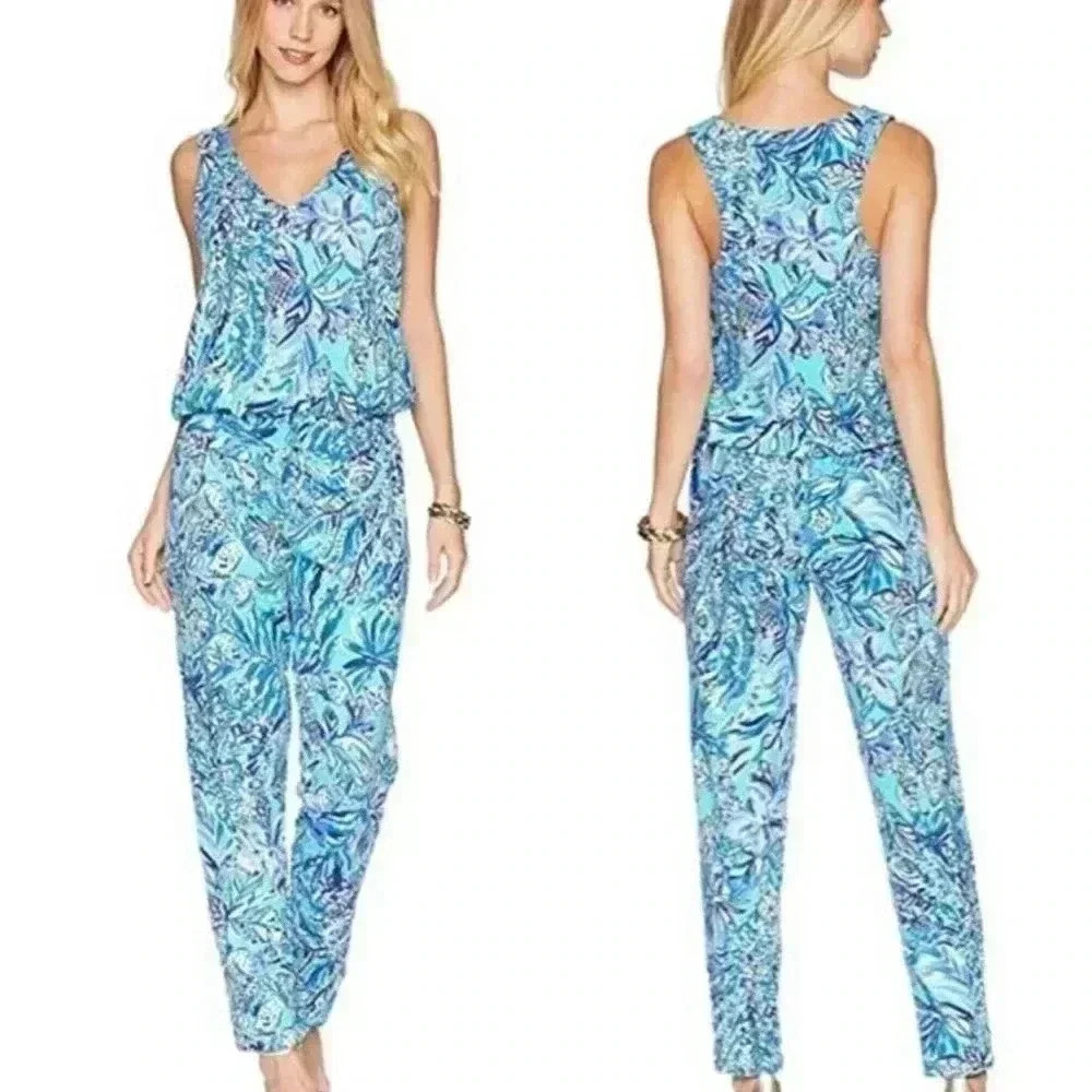 LILLY PULITZER Paulina Jumpsuit Multi Bennett Blue Let’s Mango - size XS